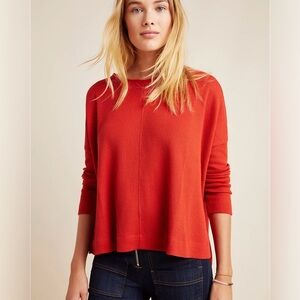Anthropologie Nori Red-Orange Waffle Knit Oversized Pullover Tee Top -M